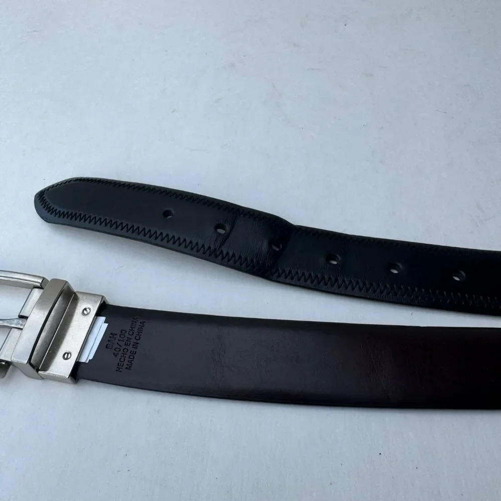 Tommy Hilfiger Black Leather Belt Silver Buckle Men Size‎ 40